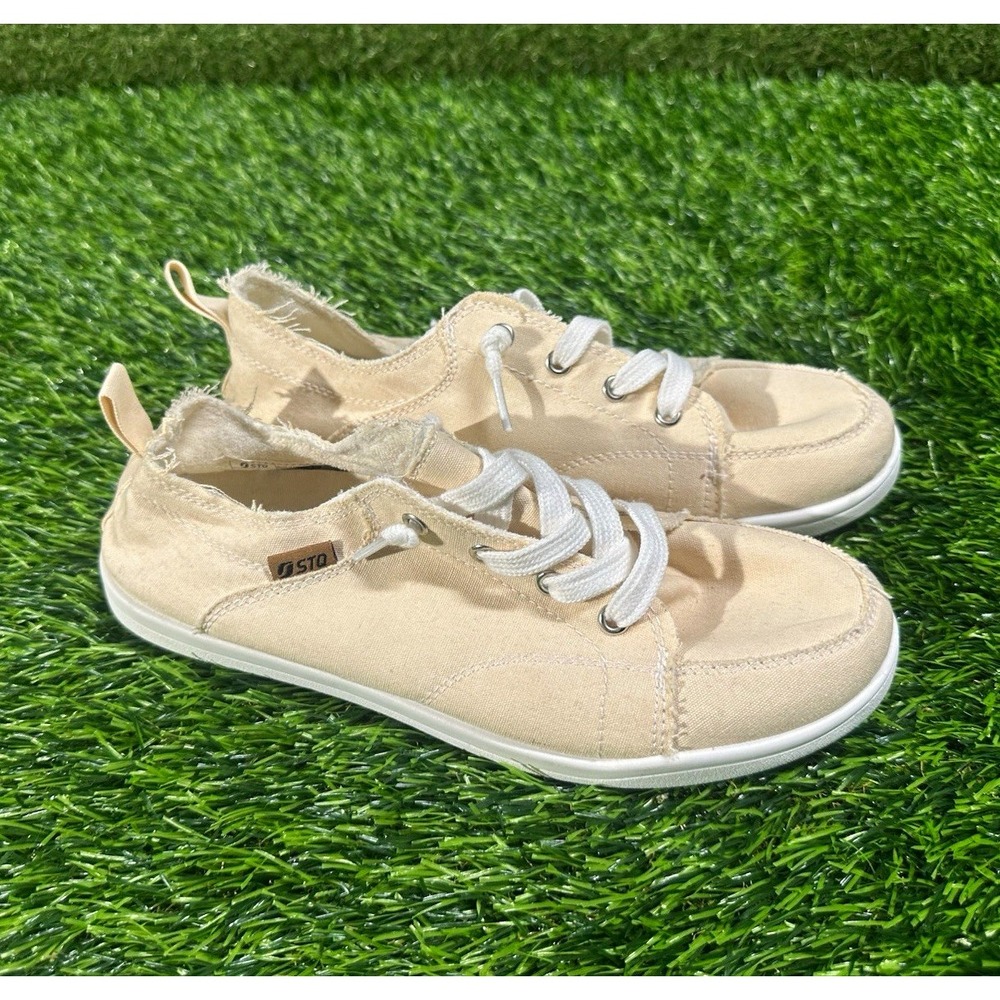 STQ Low Top Lace-Up Sneakers Beige Womens Casual Athletic Shoe 7 WZ-ST230323027
